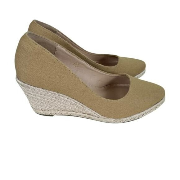 Ruanyu Tan Camel Canvas Espadrille Slip On Wedge Heels Women's Size 7 - Picture 2 of 7